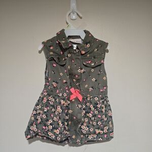 Little Lass Denim 2T Vest, Bright Pink Floral Accents, Full Front Zipper